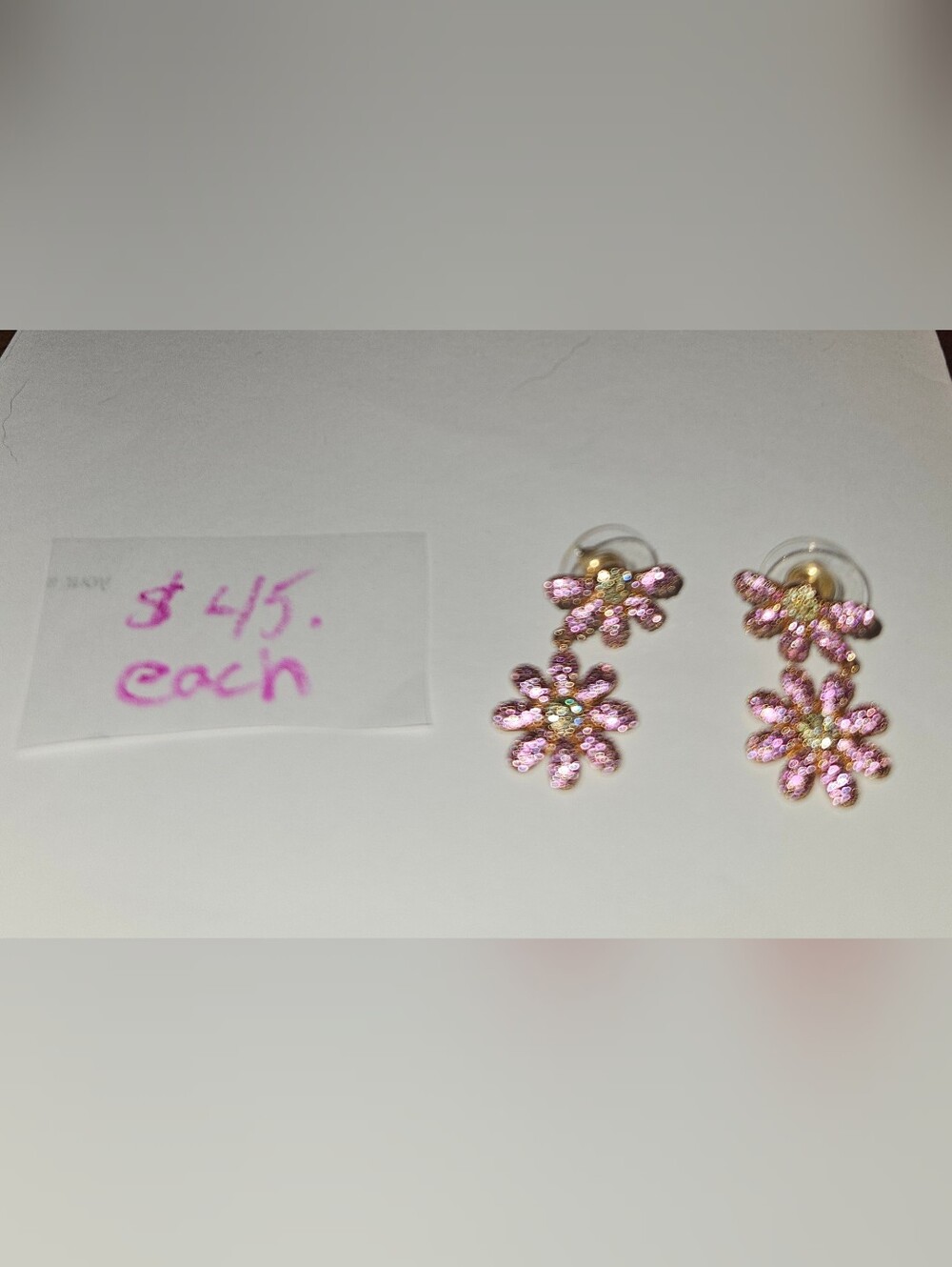 Pink Sequin Daisy Drop Earrings for Women Have Box Market Fresh Bomb Party